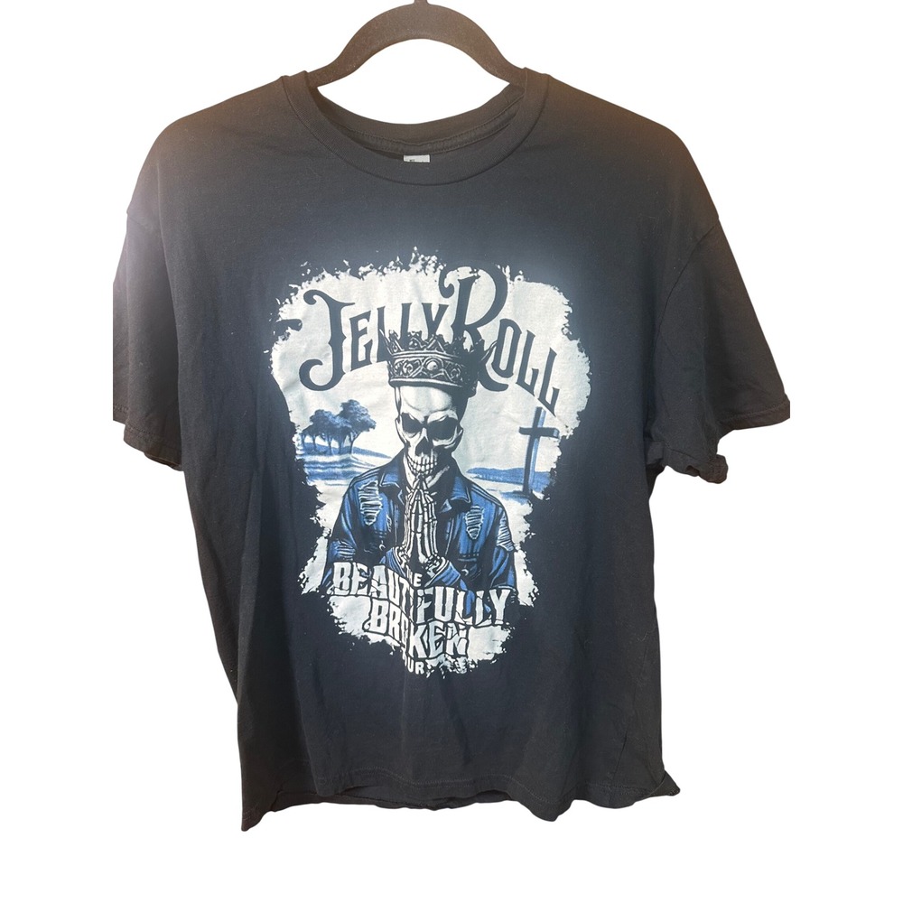 Jelly Roll Beautifully Broken Tour T-Shirt Black Graphic Concert Tee Size L